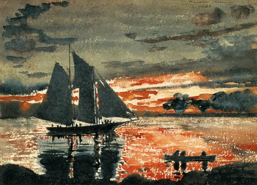 Sunset Fires in Detail Winslow Homer